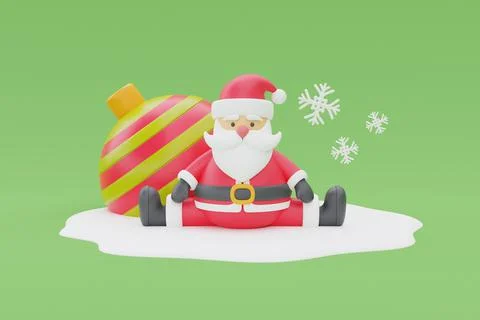 3d render of cartoon character santa claus with Christmas balls. Merry Christ Stock Illustration