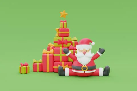 3d render of cartoon character santa claus with gift box. Merry Christmas and Stock Illustration