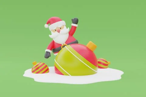 3d render of cartoon character santa claus with Christmas balls. Merry Christ Stock Illustration