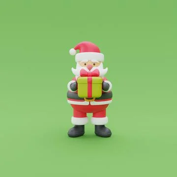 3d render of cartoon character santa claus with gift box. Merry Christmas and Stock Illustration