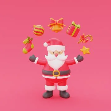3d render of cartoon character santa claus with christmas ornament. Merry Chr Stock Illustration