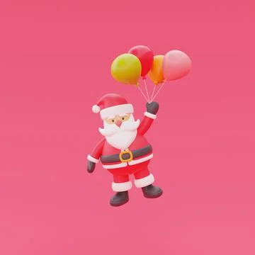 3d render of cartoon character santa claus with balloon. Merry Christmas and  Stock Illustration