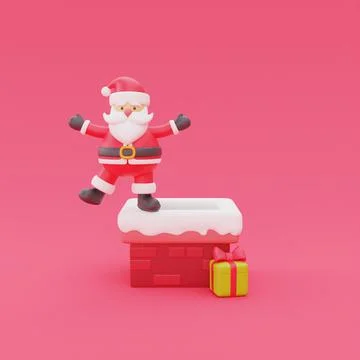 3d render of cartoon character santa claus with gift box. Merry Christmas and Stock Illustration