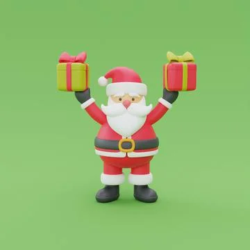 3d render of cartoon character santa claus with gift box. Merry Christmas and Stock Illustration
