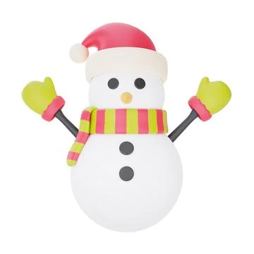 3d render of cartoon character snowman isolated on white background. Merry Ch Stock Illustration