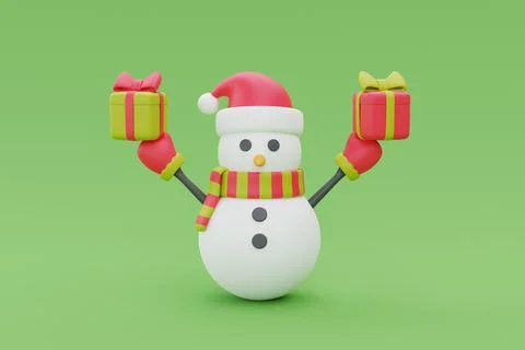 3d render of cartoon character snowman. Merry Christmas and New Year. Stock Illustration
