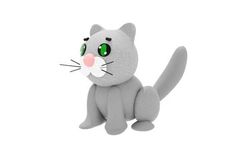 3d render. Cartoon gray kitten turned sideways. 3d illustration Stock Illustration