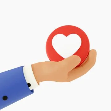 3d render. Cartoon Hand. Like heart icon red isolated on white background. Stock Illustration