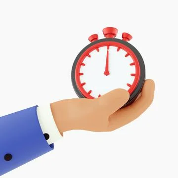 3d render Cartoon hand holding a timer on an isolated background. 3d Stock Illustration