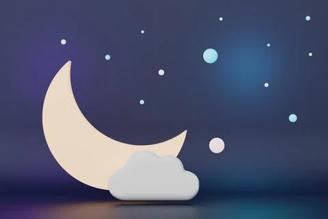 3d render cartoon moon and star floating on the air in night sky isolated o.. イラスト素材