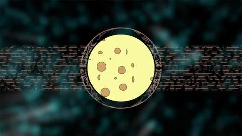 3d render. Cartoon moon looking like cheese, turning over blurred green bokeh Ilustração Stock