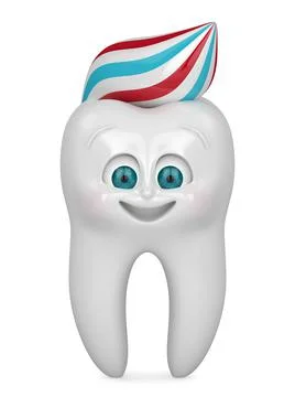 3D render of cartoon Mr Tooth with toothpaste isolated over white background Stock Illustration