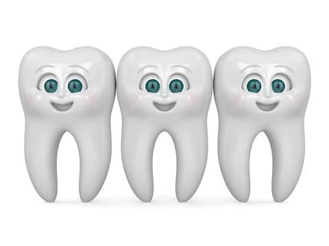 3D render of cartoon Mr Tooth with friends isolated over white background Stock Illustration
