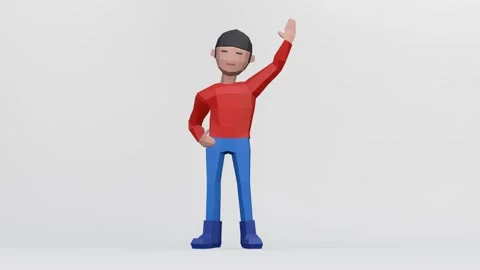 3d render of cartoon people waving say hi Stock Footage 256053384
