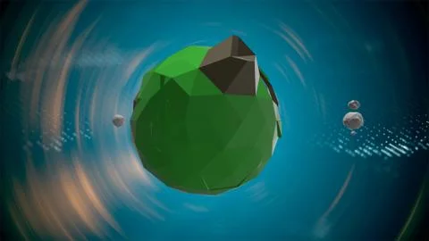 3d render. Cartoony low poly Earth is floating over blue background with dense イラスト素材