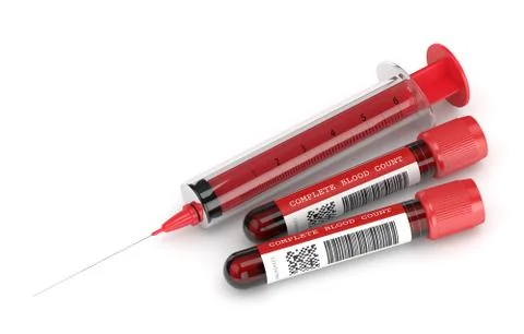 3d render of CBC blood tubes with syringe Stock Illustration