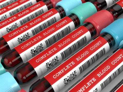 3d render of CBC blood tubes in row Stock-Illustration