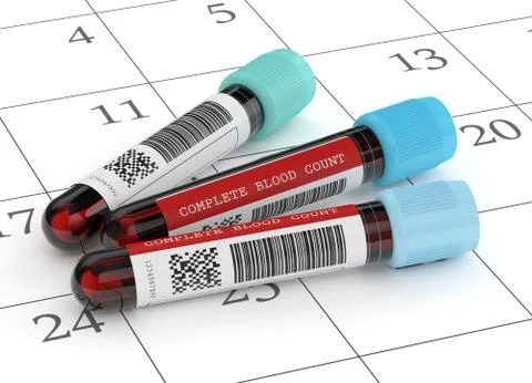 3d render of CBC blood tubes on calendar Stock Illustration