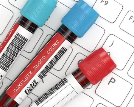 3d render of CBC blood tubes on keyboard Stock Illustration