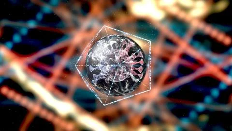 3d render of cell virus deflates and dies on inside a hexagon structure over 스톡 일러스트