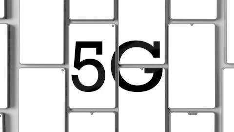 3d render of cellphone animation. Title is formed from pieces on the screens. Stock Illustration