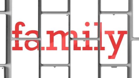 3d render of cellphone animation. Title is formed from pieces on the screens. Illustrazione stock