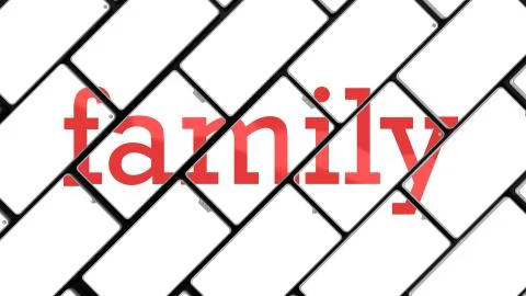 3d render of cellphone animation. Title is formed from pieces on the screens. Stock Illustration