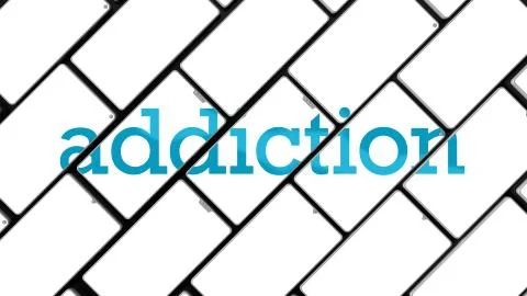 3d render of cellphone animation. Title is formed from pieces on the screens. Stock Illustration