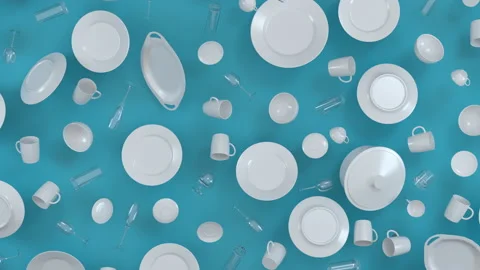 3d render, ceramic plates and dishes. Background concept after party Video stock 132188001