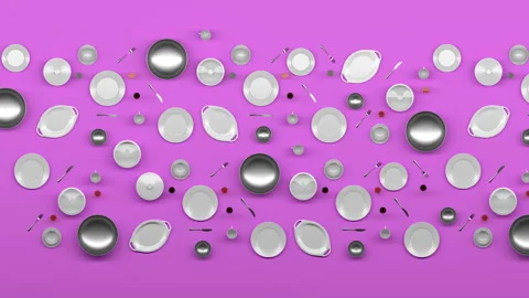 3d render, ceramic plates and dishes.  Background concept after party Stock Footage 132592296