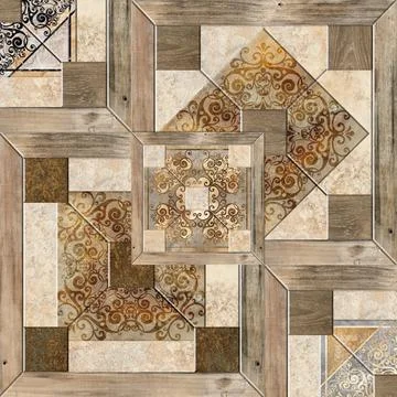 3D render ceramic wall tiles decoration. Abstract damask patchwork pattern Stock Illustration