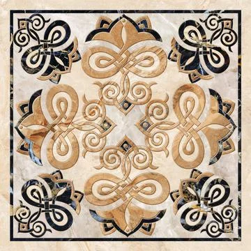 3D render ceramic wall tiles decoration. Abstract damask patchwork pattern Stockillustratie