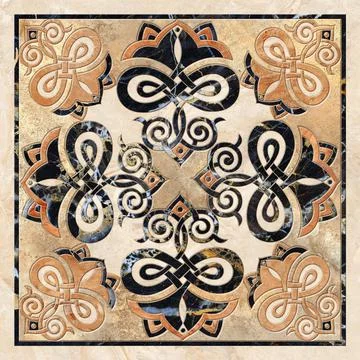 3D render ceramic wall tiles decoration. Abstract damask patchwork pattern Stock Illustration
