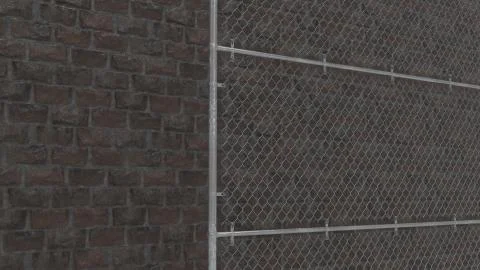 3D Render of Chain link fence on a brick wall Stock Illustration
