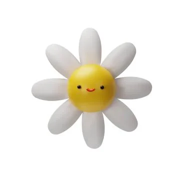 3D render chamomile mascot flower. Realistic illustration of daisy character Stock Illustration