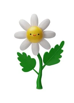 3D render chamomile mascot plant. Realistic illustration of daisy character Stock Illustration