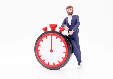 3d render character businessman timer on white background. 3d illustration Stock Illustration