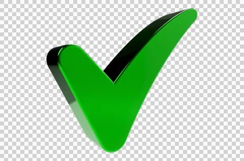 3D render check mark symbol icon green, transparent, PNG Stock Illustration
