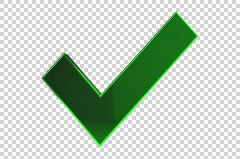 3D render check mark symbol icon green, transparent, PNG Stock Illustration