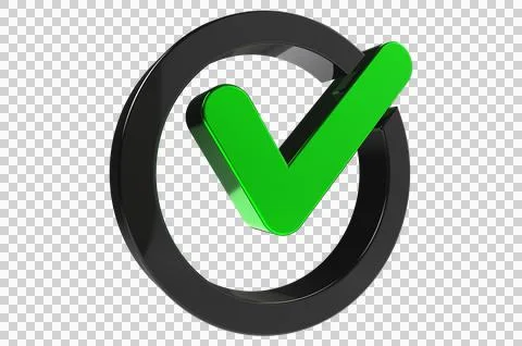 3D render check mark symbol icon green, transparent, PNG Illustrazione stock