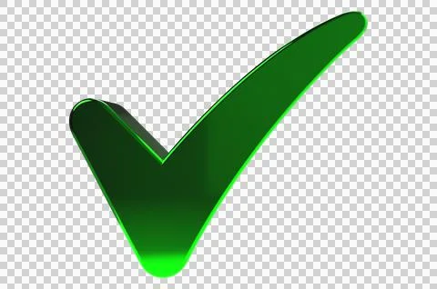 3D render check mark symbol icon green, transparent, PNG Stock Illustration