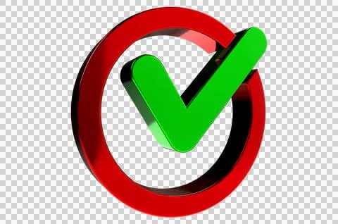 3D render check mark symbol icon green, transparent, PNG Illustrazione stock