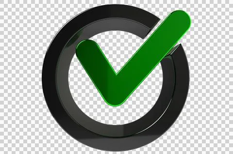3D render check mark symbol icon green, transparent, PNG Stock Illustration