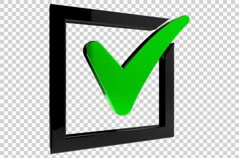 3D render check mark symbol icon green, transparent, PNG Illustrazione stock