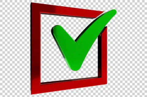 3D render check mark symbol icon green, transparent, PNG Stock Illustration