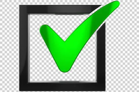 3D render check mark symbol icon green, transparent, PNG Stock Illustration