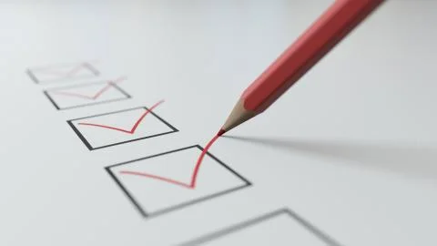 3d render checklist a red pencil will tick in black squares Stockillustratie