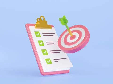 3d render checklist with target bullseye and arrow 스톡 일러스트