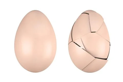 3d render of a chicken egg and egg with broken shell isolated on a white back Stock Illustration