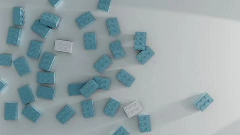 3d render of childrens building blocks scattered on white surface 스톡 일러스트